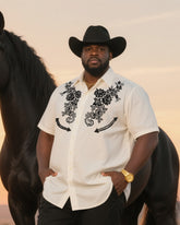 Big & Tall Men's Daily Leisure Western Style Flowers-Short Sleeve Shirt Pants Suit